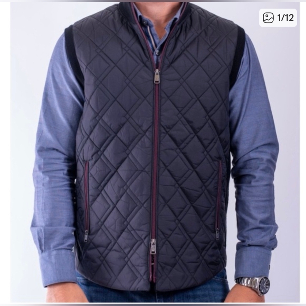RAFFI Black Wool Knit Quilted Front Zip Vest | Medium